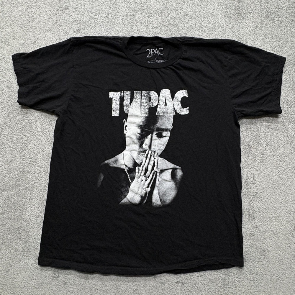 Tupac Shirt Mens XL Black Rap Hip Hop Graphic 2PAC Praying Hands Tee Music